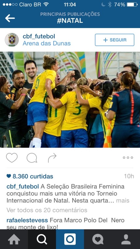 Uma das imagens de Natal postadas pelo perfil da CBF sobre o torneio de futebol feminino que acontece na cidade 
